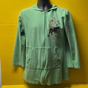 Toast and Jammies green hooded zip up sweatshirt, green, women’s size medium
